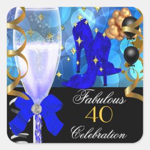 40 & Fabulous Royal Blue Gold Gold Party Vierkante Sticker