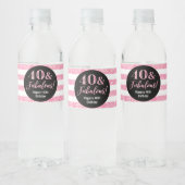 40 & Fabulous Verjaardag Roze Glitter Strepen Waterfles Etiket (Flessen)