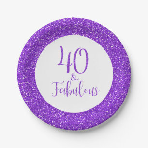 40 & Fabulous Verjaardag Sparkly Paarse Glitter Papieren Bordje