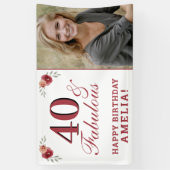 40 & Fabulous Waterverf Floral 40th Verjaardag Spandoek (Verticaal)