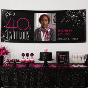 40 Fabulous Zwarte Roze Glam Glitter Verjaardagsfo Spandoek