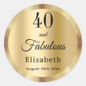 40 fantastische verjaardag gouden naam ronde sticker (Voorkant)