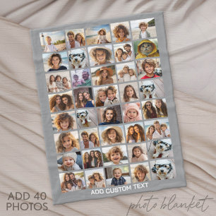 40 Foto Collage - 4 Rijen 10 Kolommen - Witte Teks Fleece Deken