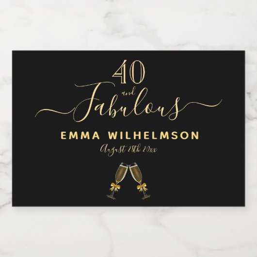 40 geweldige verjaardagsfeestdag zwart goudmonogra sparkling wijnetiket (Enkel label)