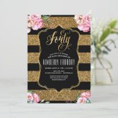 40 Invitations de fête d'anniversaire - Floral Gol (Debout devant)