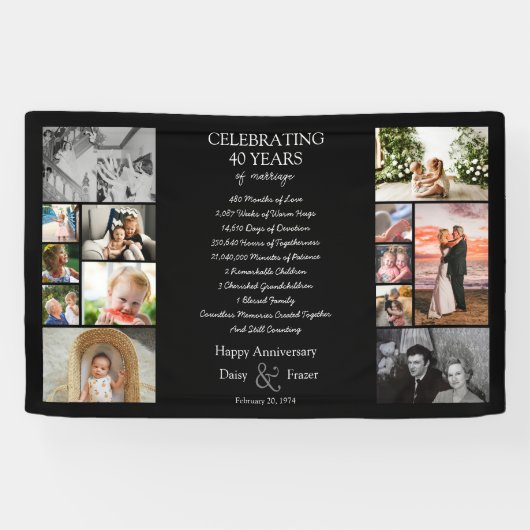 40 jaar bruiloft jubileum fotocollage bewerkbaar spandoek (Horizontaal)