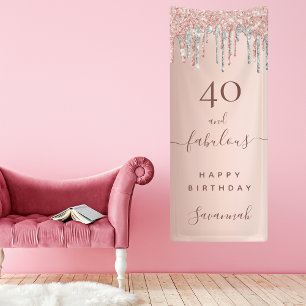 40 jaar en Fabulous verjaardagsgoudzilver roos Spandoek