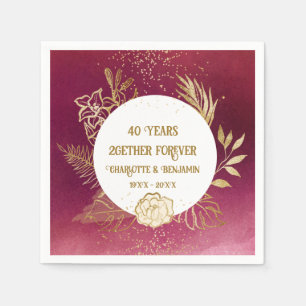 40 jaar Jubileum Gold Floral Ruby Wedding Servet