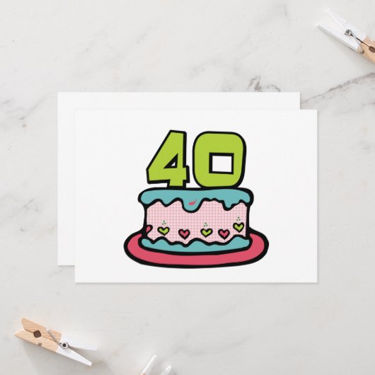 40 jaar oude Birthday Cake Kaart (Voorkant / Achterkant in situ)