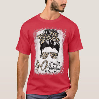 40 jaar oude Fabulous Messy Bun Leopard 40th Birth T-shirt
