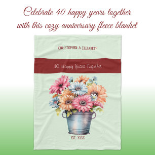 40 jaar robijnen jubileum bloemen groen fleece deken