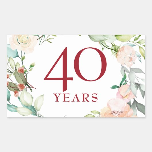 40 jaar Roos Garland Ruby Wedding Jubileum Rechthoekige Sticker (Voorkant)