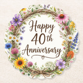 40-jarig Huwelijk Bloemmotief Kartonnen Onderzetters