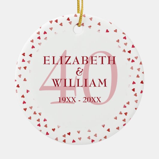 40-jarig jubileum Ruby Hearts Keramisch Ornament (Voorkant)