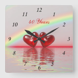 40-jarig jubileum Ruby Hearts Vierkante Klok
