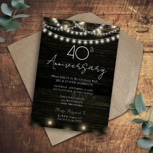 40-jarig jubileumfeest Rustic houten lichten Kaart