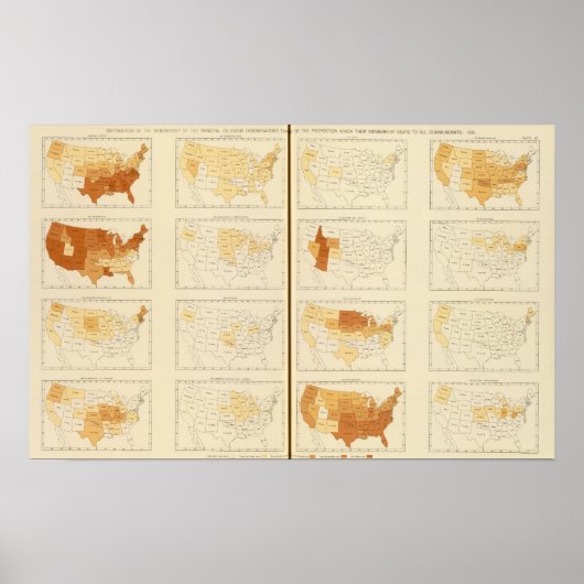 40 Lidmaatschap, hoofddenominaties 1890 Poster (Voorkant)