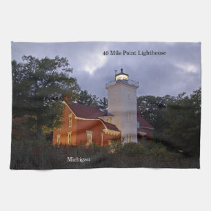40 Mile Point Lighthouse bij avondkeukenhanddoek Theedoek