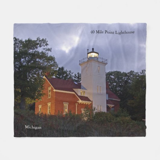 40 Mile Point Lighthouse bij schemerdeken Fleece Deken (Voorkant (Horizontaal))