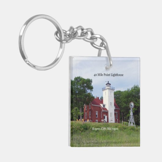 40 Mile Point Lighthouse, dubbelzijdige sleutelket Sleutelhanger (Voorkant Links)
