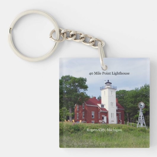 40 Mile Point Lighthouse, dubbelzijdige sleutelket Sleutelhanger (Voorkant)