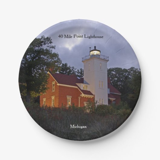 40 Mile Point Lighthouse dusk paper bord (Voorkant)