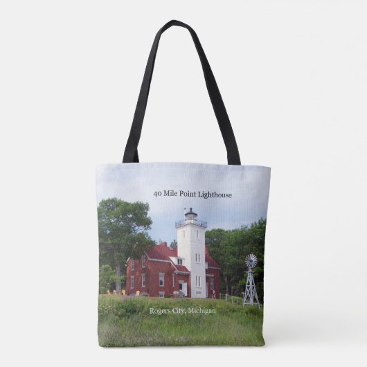 40 Mile Point Lighthouse over de hele canvas tas (Achterkant)