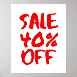 40% Off Sale teken, Rode Retail Store Signage, Gro Poster