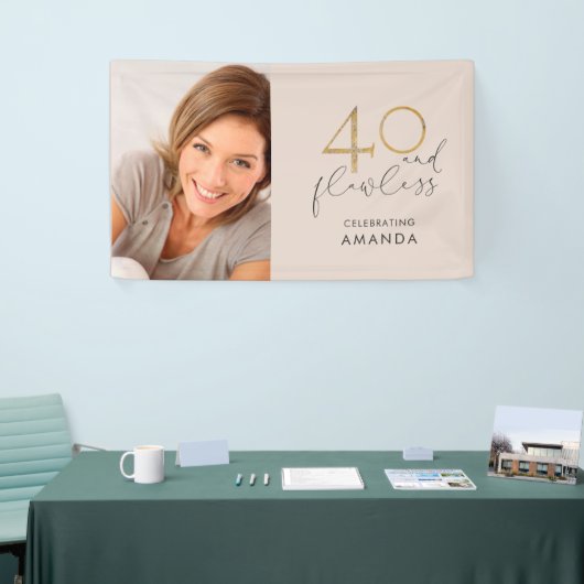 40- & perfect roze en gouden 40e verjaardag Foto Spandoek (Beurs)