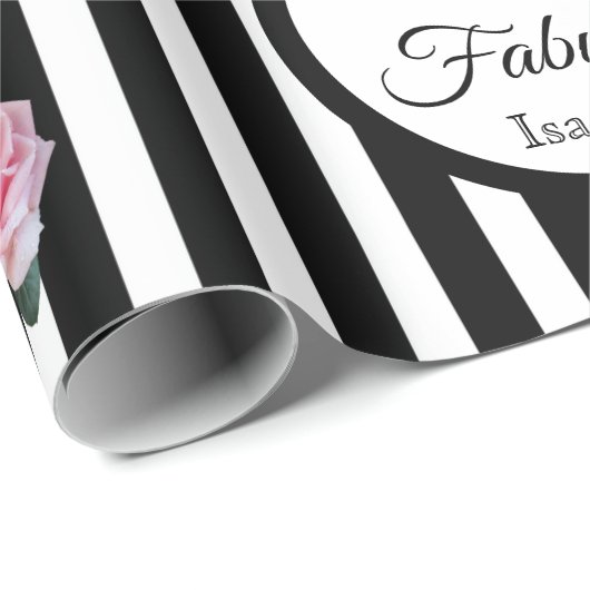 40 prachtige roze rozen zwart witte strepen cadeaupapier (Rol Hoek)