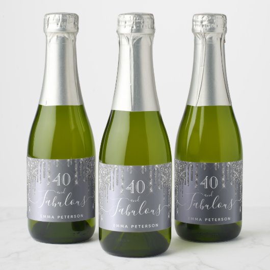 40 prachtige verjaardag glitter sparkle Silver Sparkling Wijnetiket (Flessen)