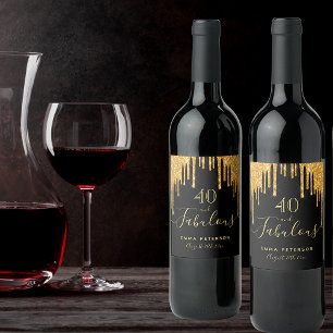 40 prachtige verjaardag zwarte goudglitter sparkle wijn etiket