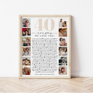 40 Redenen dat we van je houden Verjaardag Cadeau Perfect Poster