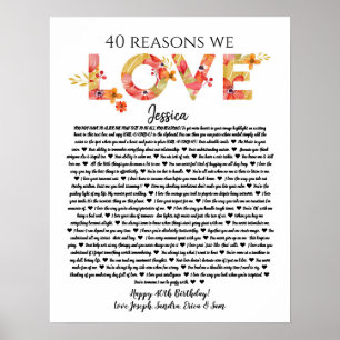 40 redenen die we van je houden omdat je verjaarda poster