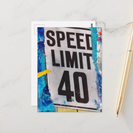 40 Speed Limit mixed media collage Briefkaart (Voorkant / Achterkant in situ)