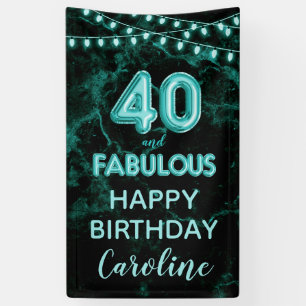 40 & Uitstekend Blauwgroen & Zwart Verjaardag Vert Spandoek