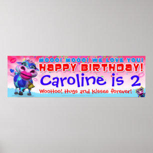 40 x 12 inch GiggleBellies Kissy Moo Birthday Bann Poster