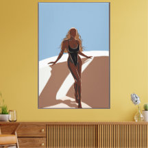 40" x 60" Bikini Vrouw Illustratie Ingepakt Canvas