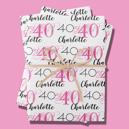 40 years pink 40th birthday Name Wrapping Paper