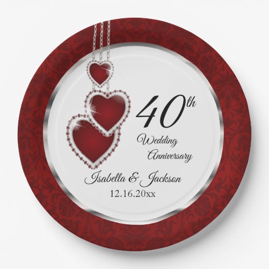 40e, 52e of 80e Ruby Wedding Jubileum Papieren Bordje (Voorkant)