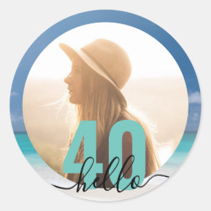 40e aangeboren strand foto op maat ronde sticker