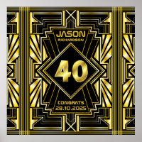 40e anniversaire Art Déco Gold Black Great Gatsby