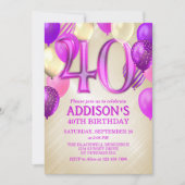 40e anniversaire Ballons roses Invitation (Devant)