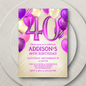 40e anniversaire Ballons roses Invitation