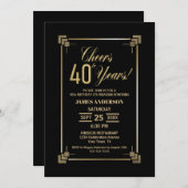 40e anniversaire Black and Gold Party Invitation (Devant / Derrière)