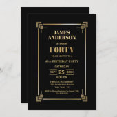 40e anniversaire Black and Gold Party Invitation (Devant / Derrière)