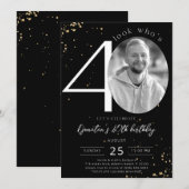 40e anniversaire Black Gold Invitation avec photo (Devant / Derrière)