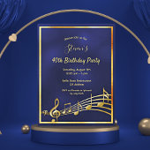40e anniversaire bleu or musique notes invitation