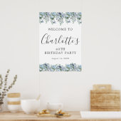 40e anniversaire Blue Floral Affiche de bienvenue  (Cuisine)