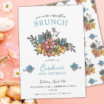 40e anniversaire Brunch Springtime Invitation<br><div class="desc">Célébrez un anniversaire marquant ce printemps avec cette magnifique invitation pour le brunch du printemps. Cette invitation fantaisiste présente des oeuvres d'art originales qui reflètent l'esprit de la saison avec son design floral ludique. L'adorable lapin, les jolis jonquilles du printemps et les oiseaux bleus doux apportent une touche unique, ce...</div>
